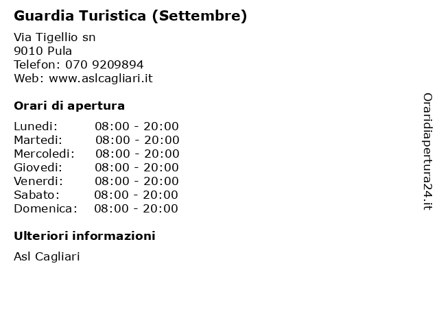 Guardia Turistica (Settembre) a Pula: indirizzo e orari di apertura