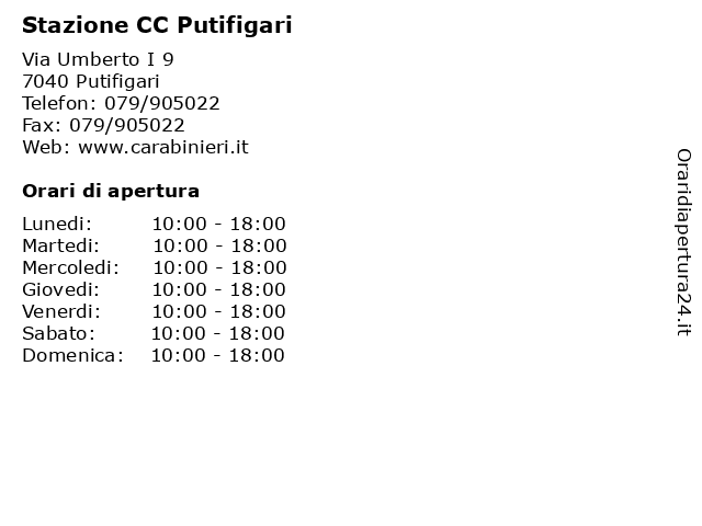 Stazione CC Putifigari a Putifigari: indirizzo e orari di apertura
