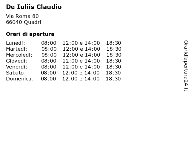 De Iuliis Claudio a Quadri: indirizzo e orari di apertura
