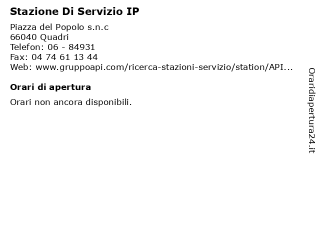 Stazione Di Servizio IP a Quadri: indirizzo e orari di apertura