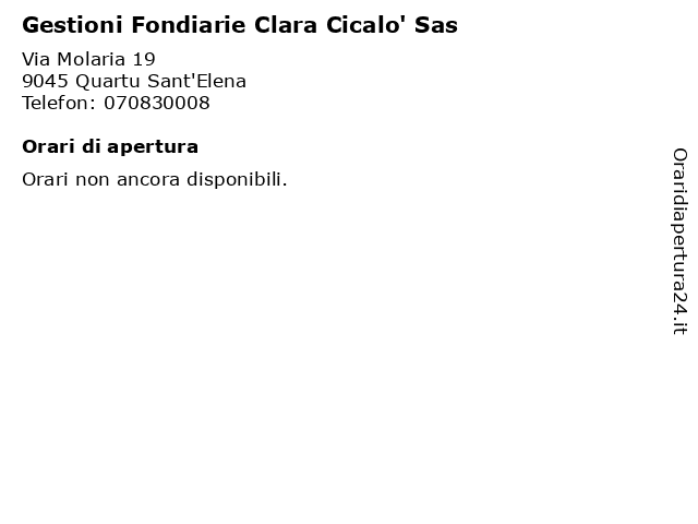 Gestioni Fondiarie Clara Cicalo' Sas a Quartu Sant'Elena: indirizzo e orari di apertura