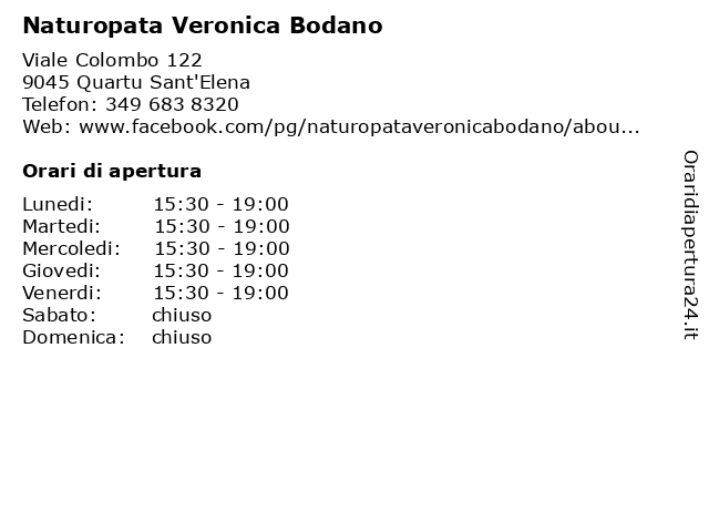 Naturopata Veronica Bodano a Quartu Sant'Elena: indirizzo e orari di apertura