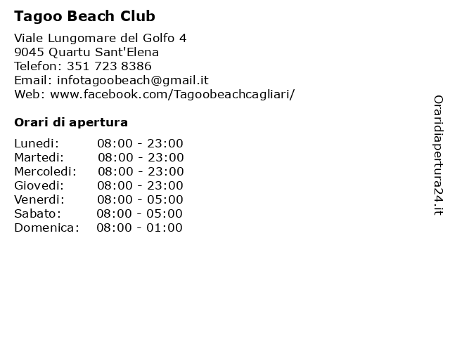 Tagoo Beach Club a Quartu Sant'Elena: indirizzo e orari di apertura