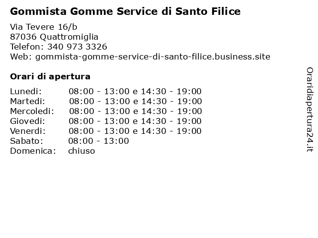 Gommista Gomme Service di Santo Filice a Quattromiglia: indirizzo e orari di apertura