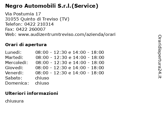 Negro Automobili S.r.l.(Service) a Quinto di Treviso (TV): indirizzo e orari di apertura