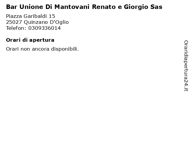 Bar Unione Di Mantovani Renato e Giorgio Sas a Quinzano D'Oglio: indirizzo e orari di apertura