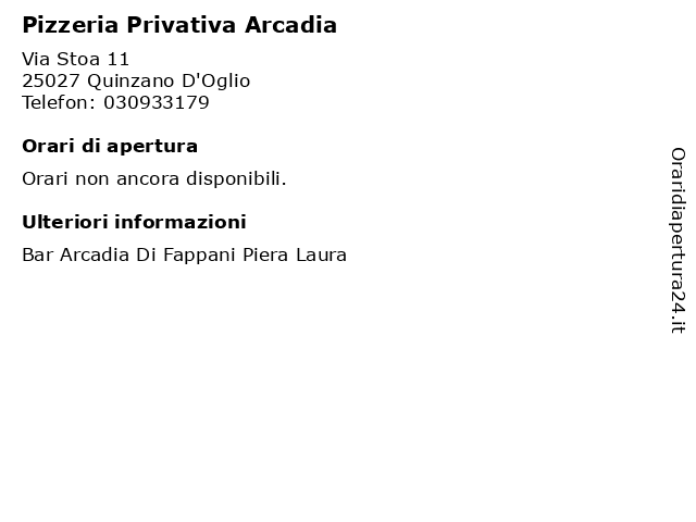 Pizzeria Privativa Arcadia a Quinzano D'Oglio: indirizzo e orari di apertura