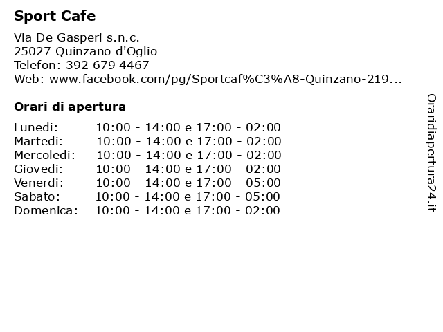 Sport Cafe a Quinzano d'Oglio: indirizzo e orari di apertura