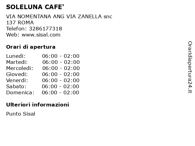 SOLELUNA CAFE' a ROMA: indirizzo e orari di apertura