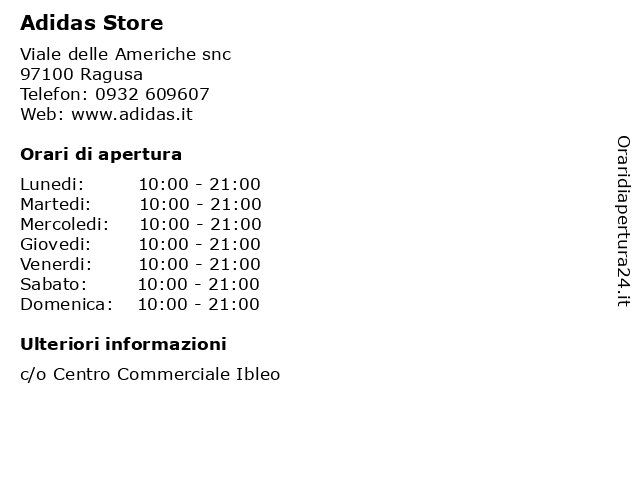 ᐅ Orari Adidas Store | Viale delle Americhe snc, 97100 Ragusa