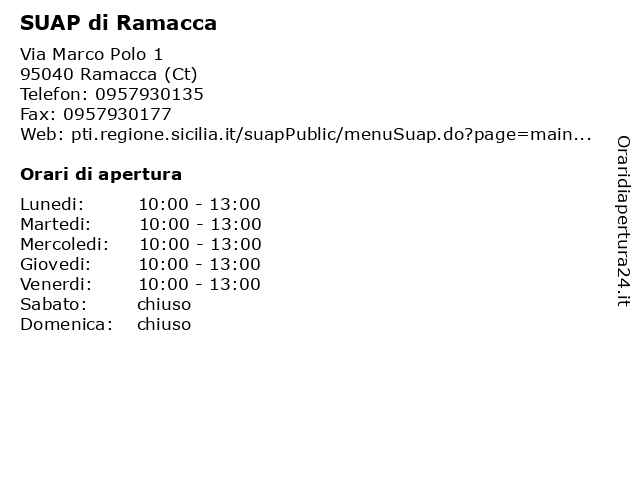 SUAP di Ramacca a Ramacca (Ct): indirizzo e orari di apertura