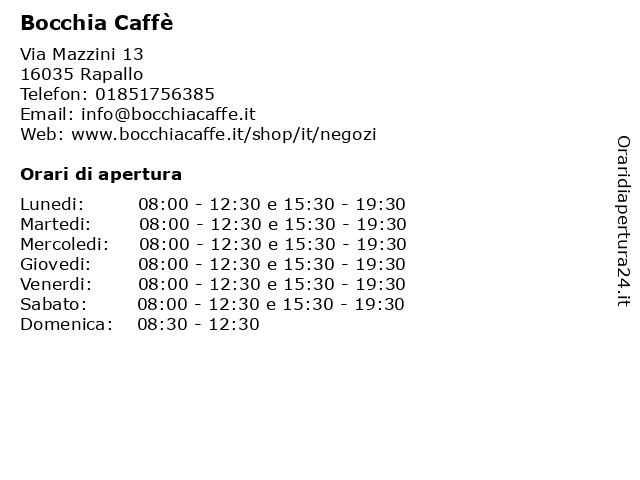 Bocchia Caffè a Rapallo: indirizzo e orari di apertura