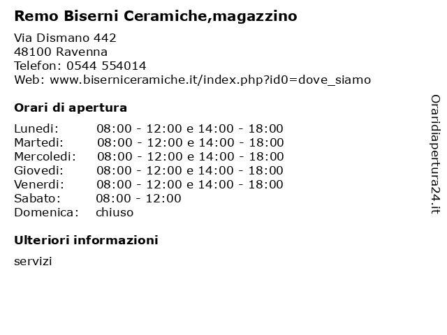 Remo Biserni Ceramiche,magazzino a Ravenna: indirizzo e orari di apertura