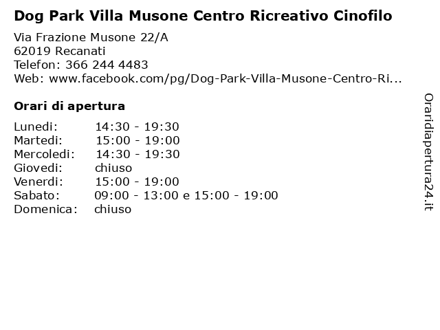 Dog Park Villa Musone Centro Ricreativo Cinofilo a Recanati: indirizzo e orari di apertura
