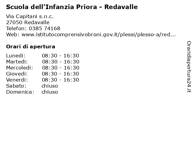 Scuola dell'Infanzia Priora - Redavalle a Redavalle: indirizzo e orari di apertura