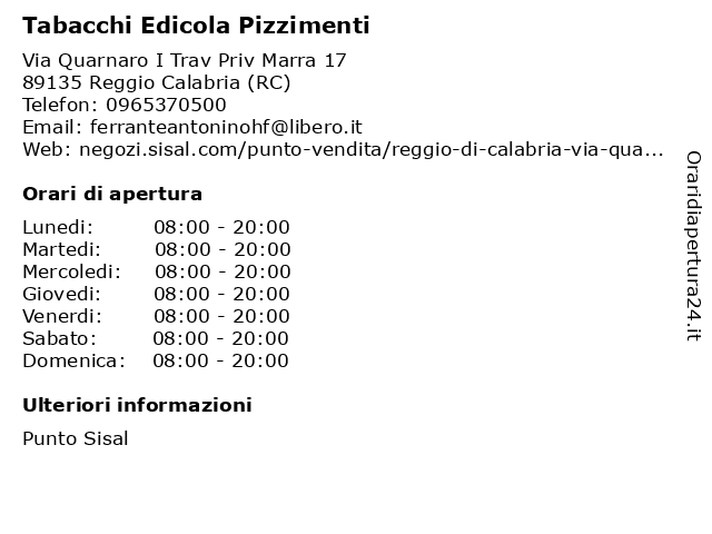 Tabacchi Edicola Pizzimenti a Reggio Calabria (RC): indirizzo e orari di apertura