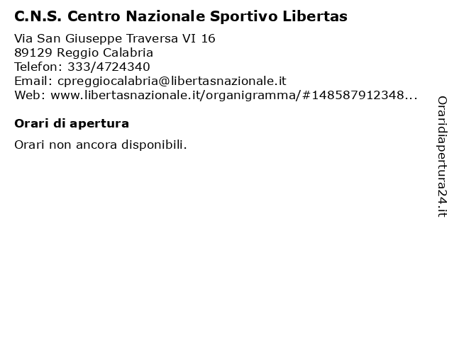 C.N.S. Centro Nazionale Sportivo Libertas a Reggio Calabria: indirizzo e orari di apertura