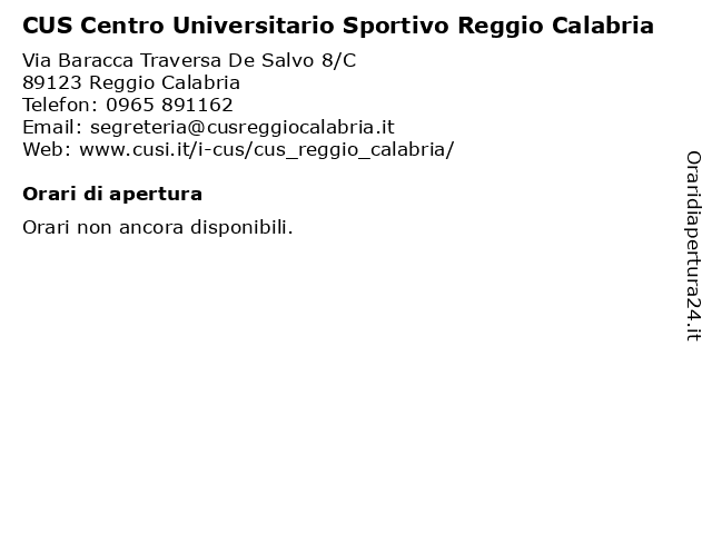 CUS Centro Universitario Sportivo Reggio Calabria a Reggio Calabria: indirizzo e orari di apertura