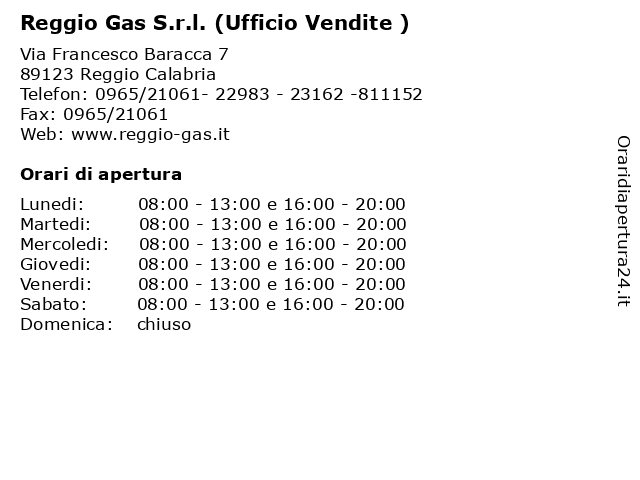 Reggio Gas S.r.l. (Ufficio Vendite ) a Reggio Calabria: indirizzo e orari di apertura