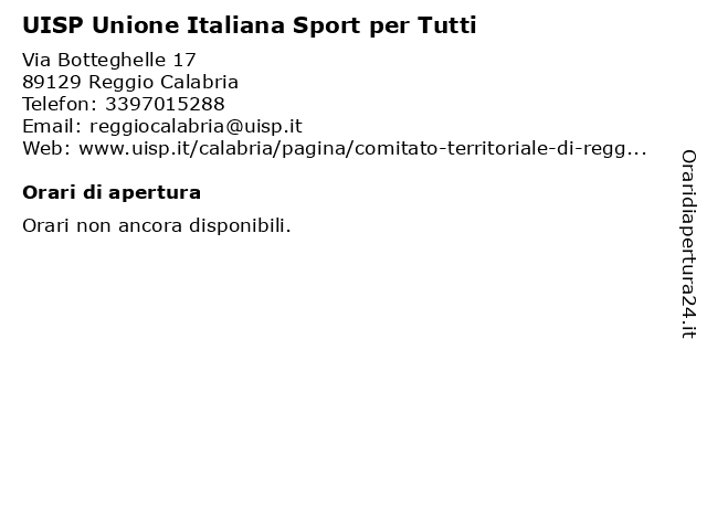 UISP Unione Italiana Sport per Tutti a Reggio Calabria: indirizzo e orari di apertura