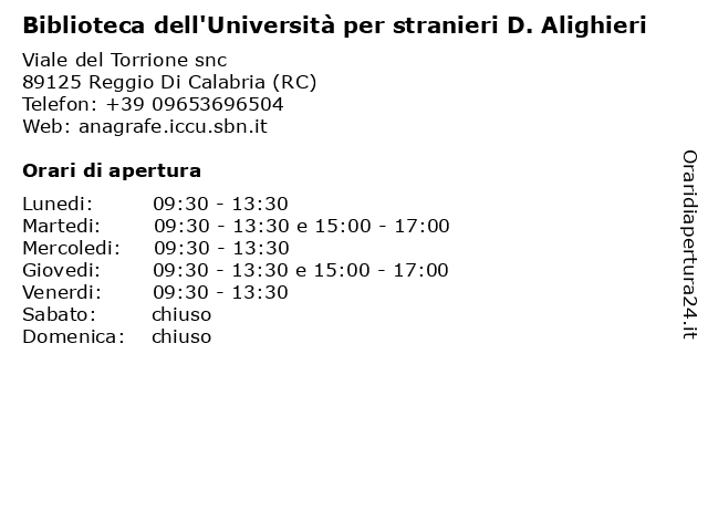 Biblioteca dell'Università per stranieri D. Alighieri a Reggio Di Calabria (RC): indirizzo e orari di apertura