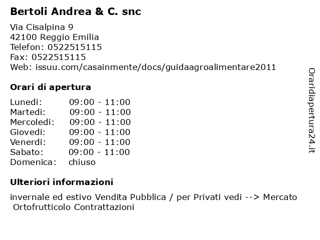Bertoli Andrea & C. snc a Reggio Emilia: indirizzo e orari di apertura