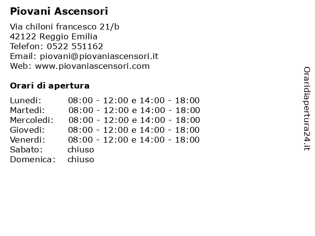 ᐅ Orari Piovani Ascensori Via Chiloni Francesco 21 B Reggio Emilia