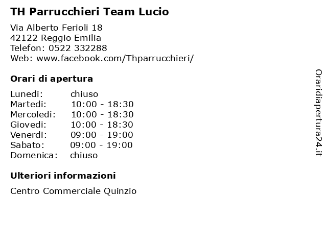 ᐅ Orari TH Parrucchieri Team Lucio | Via Alberto Ferioli 18, 42122 Reggio  Emilia