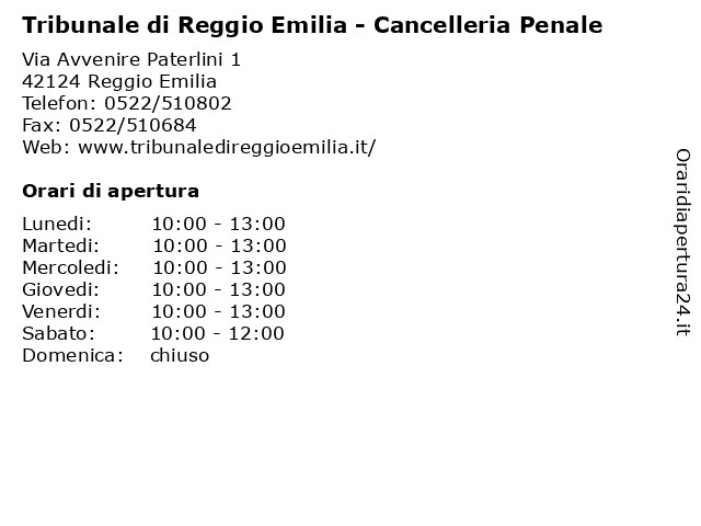 á… Orari Di Apertura Tribunale Di Reggio Emilia Cancelleria Penale Via Avvenire Paterlini