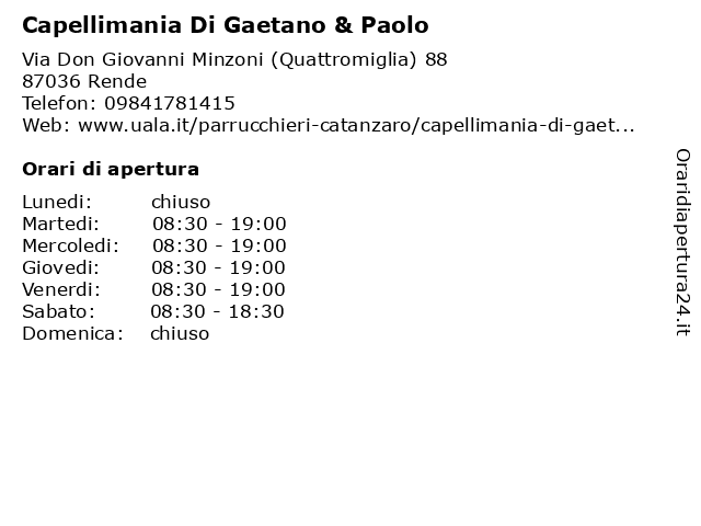 Capellimania Di Gaetano & Paolo a Rende: indirizzo e orari di apertura