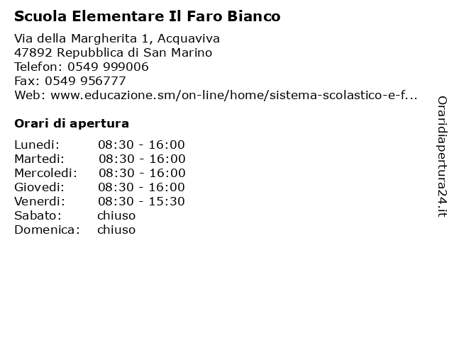 Scuola Elementare Il Faro Bianco a Repubblica di San Marino: indirizzo e orari di apertura