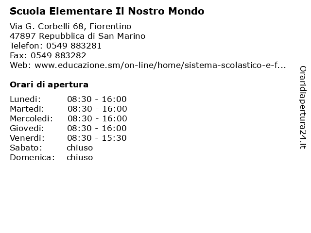 Scuola Elementare Il Nostro Mondo a Repubblica di San Marino: indirizzo e orari di apertura