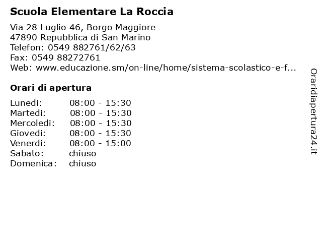 Scuola Elementare La Roccia a Repubblica di San Marino: indirizzo e orari di apertura