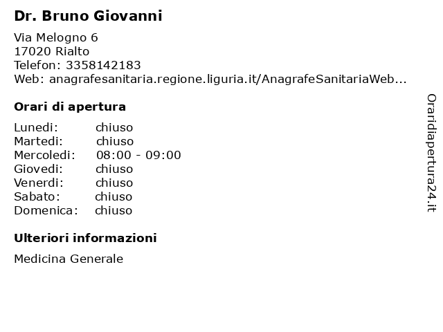 Dr. Bruno Giovanni a Rialto: indirizzo e orari di apertura