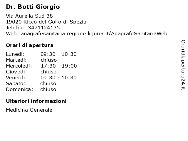 Dr. Botti Giorgio a Riccò del Golfo di Spezia: indirizzo e orari di apertura