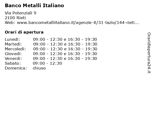 Banco Metalli Italiano a Rieti: indirizzo e orari di apertura