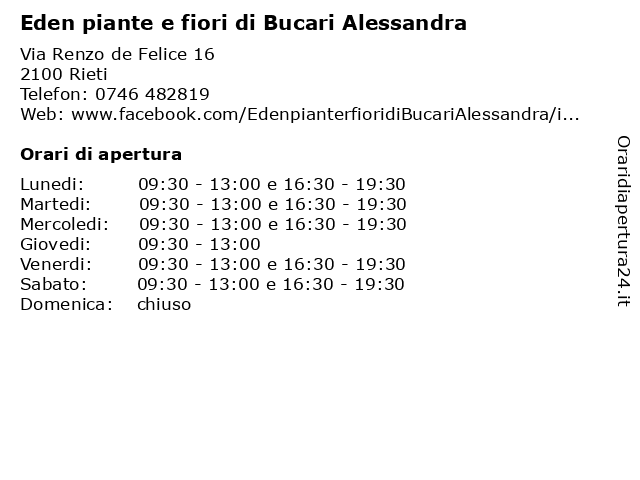 Eden piante e fiori di Bucari Alessandra a Rieti: indirizzo e orari di apertura