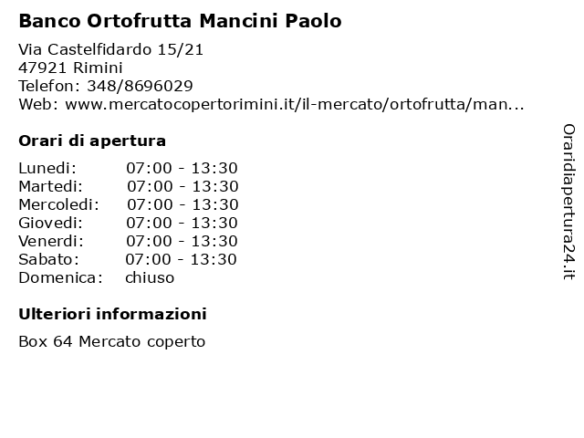 Banco Ortofrutta Mancini Paolo a Rimini: indirizzo e orari di apertura
