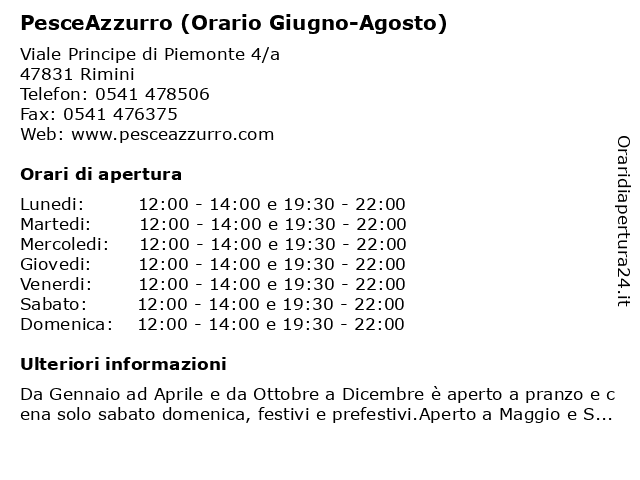 PesceAzzurro (Orario Giugno-Agosto) a Rimini: indirizzo e orari di apertura