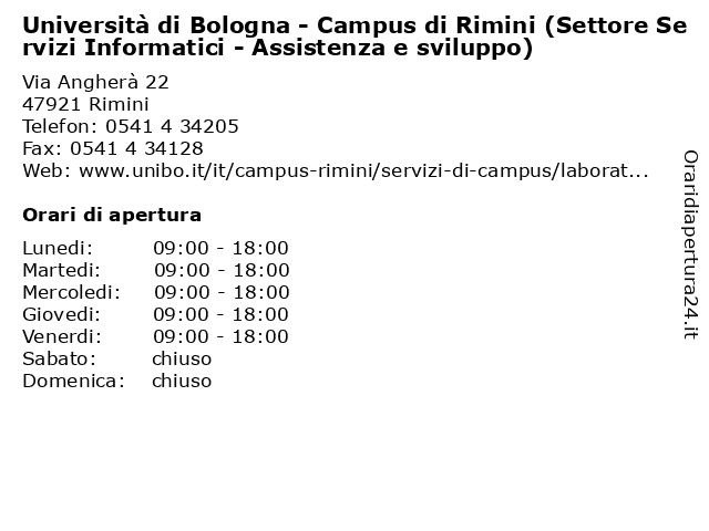 Università di Bologna - Campus di Rimini (Settore Servizi Informatici - Assistenza e sviluppo) a Rimini: indirizzo e orari di apertura