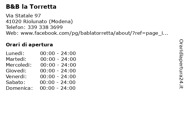 B&B la Torretta a Riolunato (Modena): indirizzo e orari di apertura