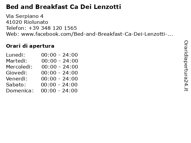Bed and Breakfast Ca Dei Lenzotti a Riolunato: indirizzo e orari di apertura