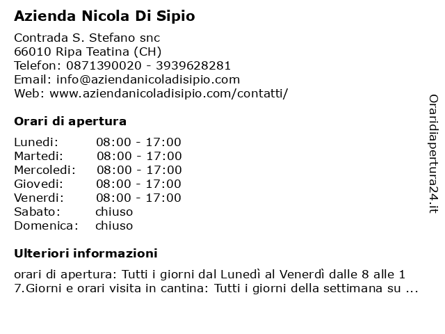 Azienda Nicola Di Sipio a Ripa Teatina (CH): indirizzo e orari di apertura