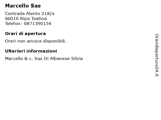 Marcello Sas a Ripa Teatina: indirizzo e orari di apertura