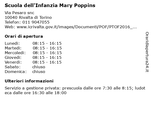 Scuola dell'Infanzia Mary Poppins a Rivalta di Torino: indirizzo e orari di apertura
