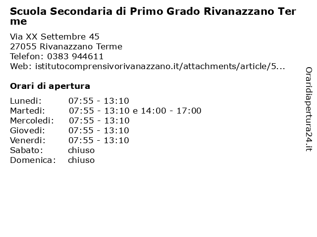 Scuola Secondaria di Primo Grado Rivanazzano Terme a Rivanazzano Terme: indirizzo e orari di apertura