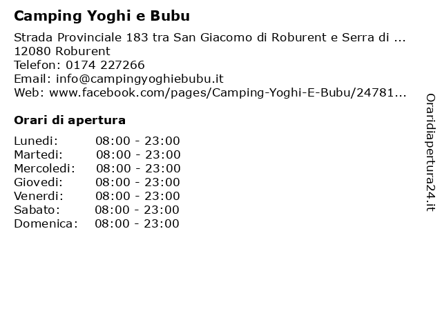 Camping Yoghi E Bubu a Roburent: indirizzo e orari di apertura