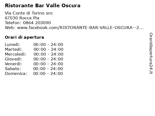 Ristorante Bar Valle Oscura a Rocca Pia: indirizzo e orari di apertura