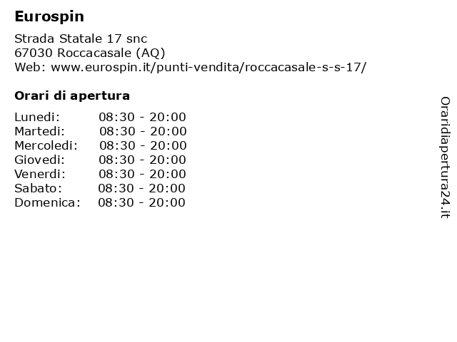 Eurospin a Roccacasale (AQ): indirizzo e orari di apertura