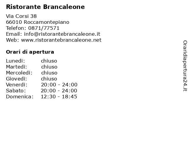 Ristorante Brancaleone a Roccamontepiano: indirizzo e orari di apertura
